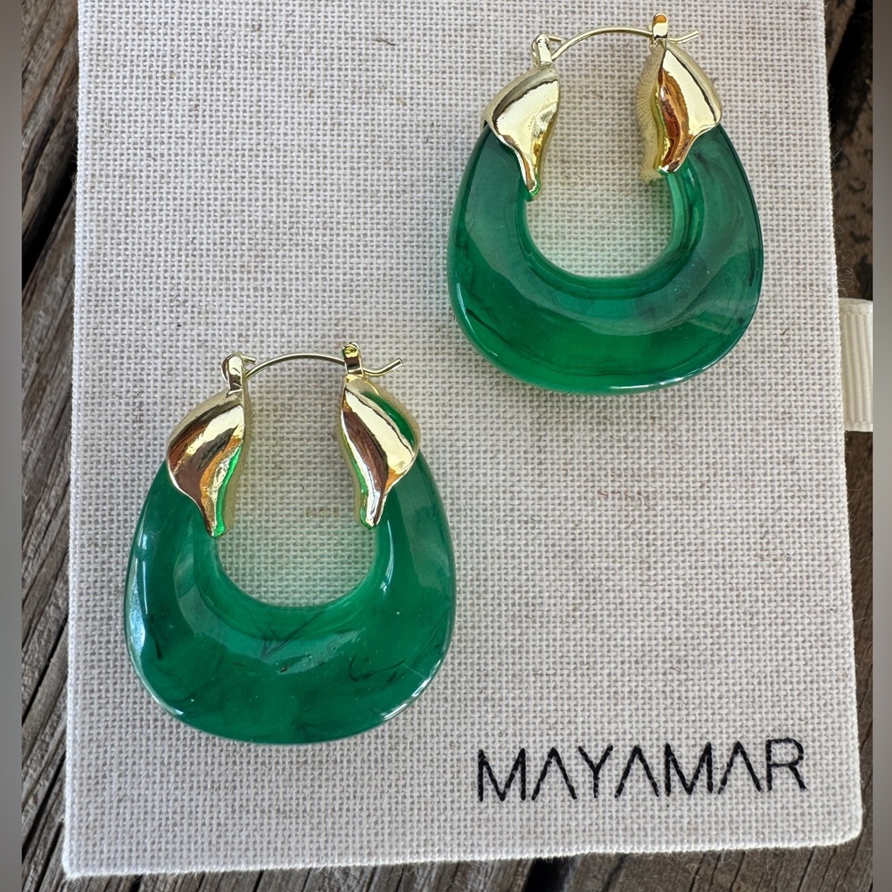 Mayamar Green Organic Resin Hoops 24K Gold Plated — NIB